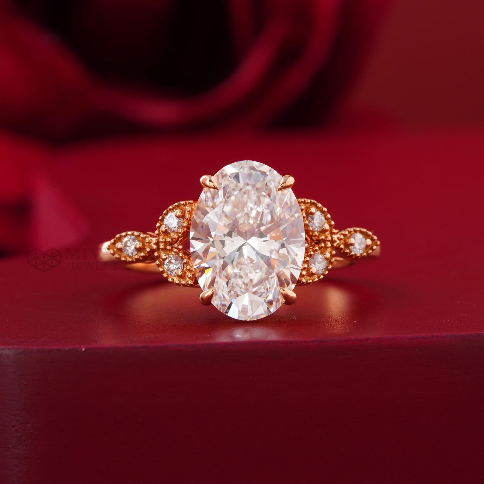 3.09 CT Oval Lab Grown Diamond Engagement Ring