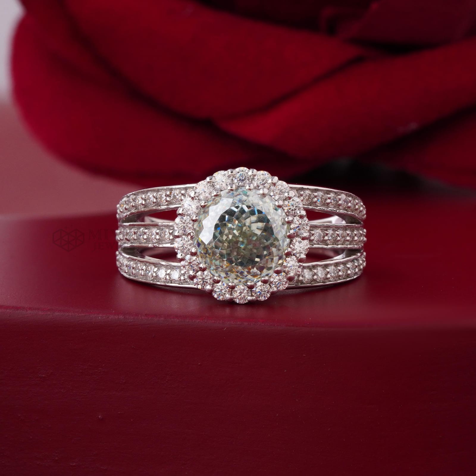 2.50 CT Light Green Portuguese Cut Diamond Ring – Art Deco Halo
