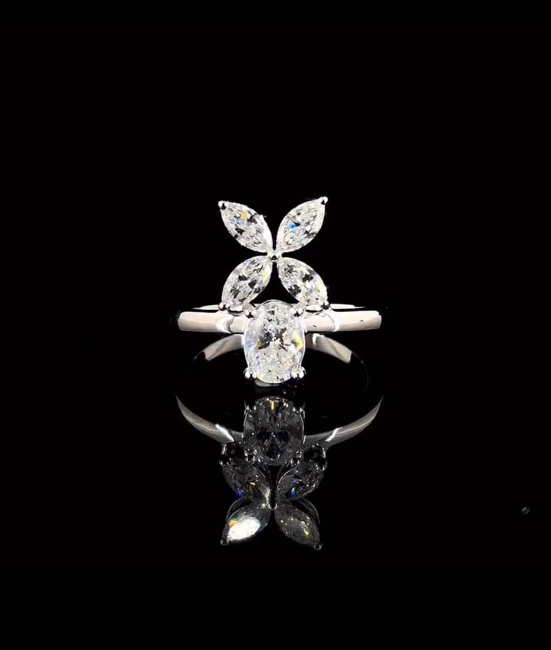14k Gold Clover Moissanite Engagement Ring