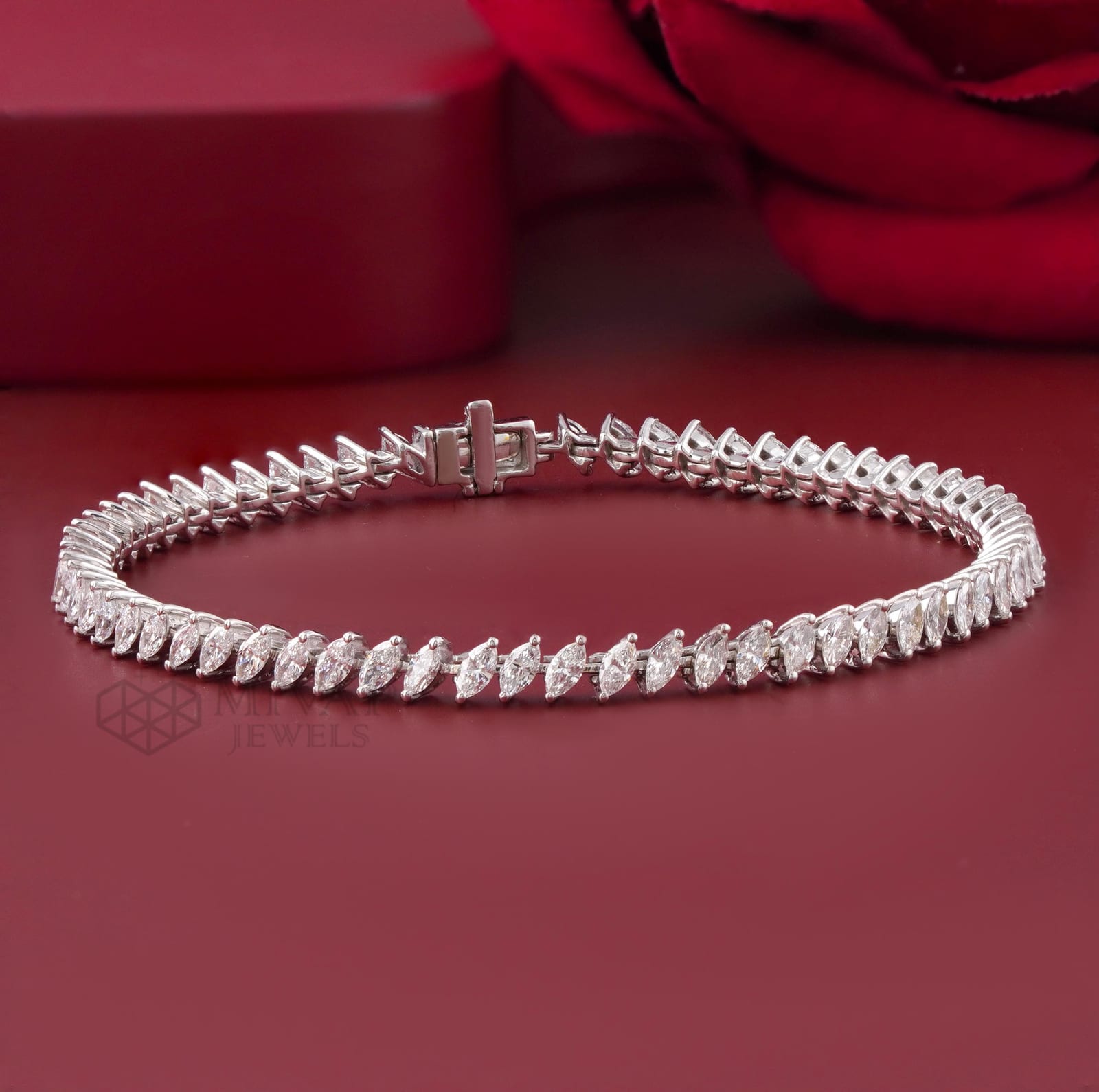 14KT White Gold Lab Grown Diamond Marquise Tennis Bracelet