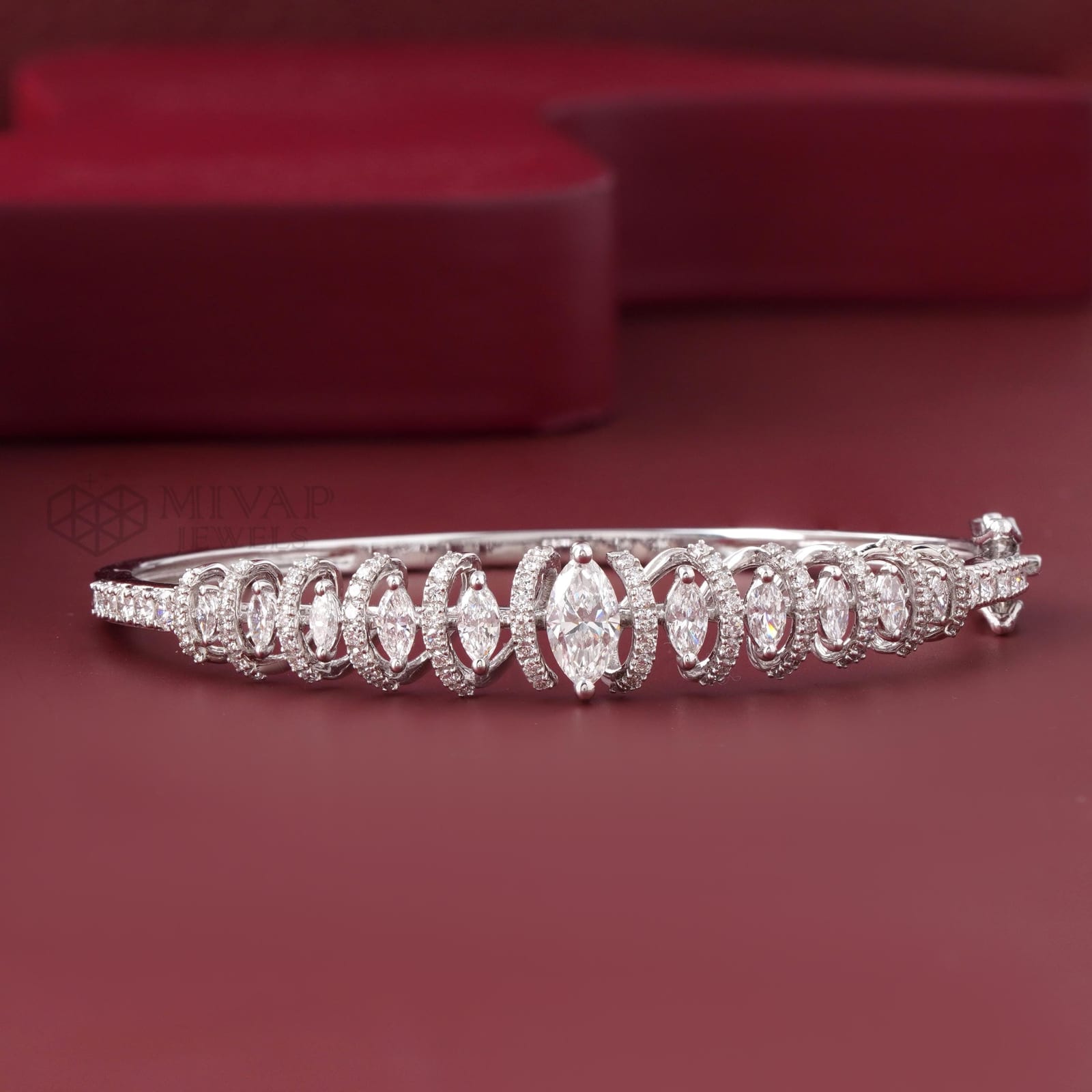Lab Grown Diamond Marquise Halo Bangle – 14K Gold Bracelet