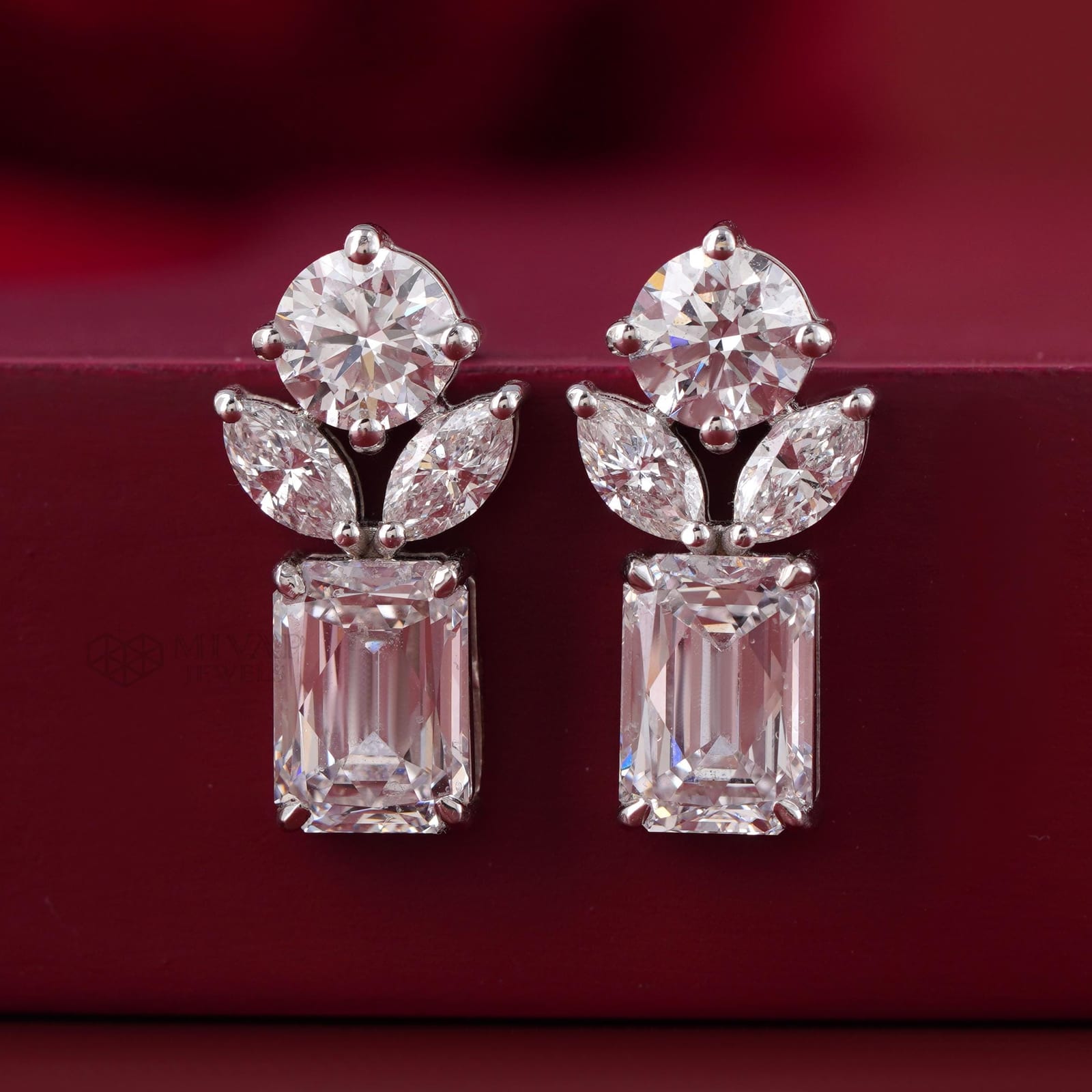 Emerald Cut Lab Grown Diamond Drop Earrings