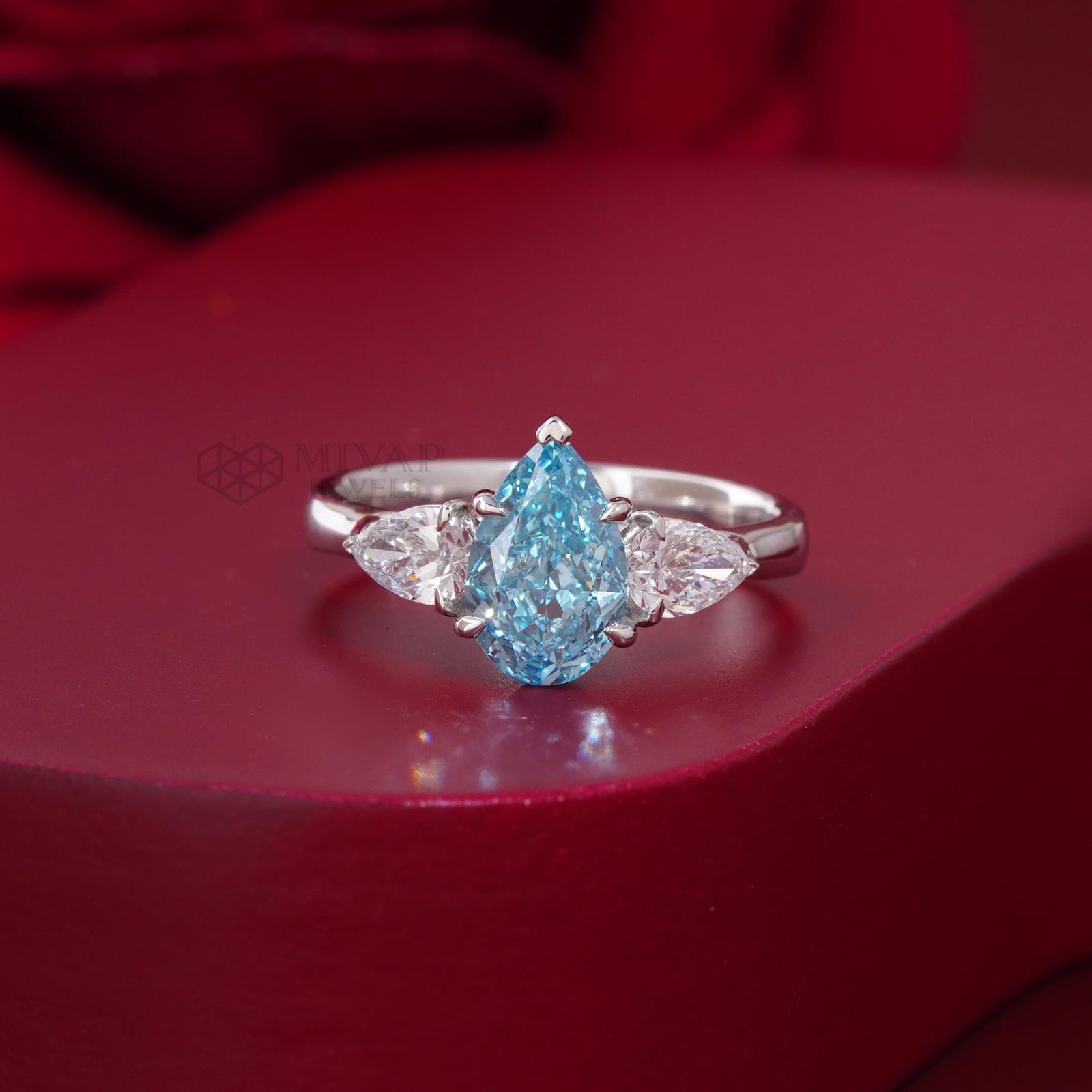 Blue Pear Lab Diamond Engagement Ring – 14kt White Gold Three Stone