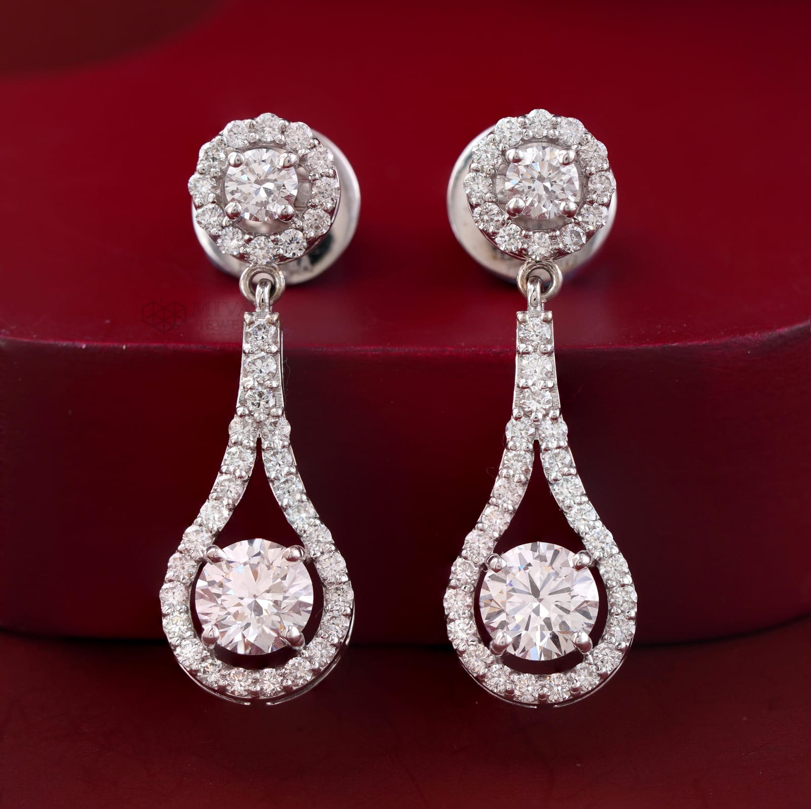 14K White Gold Lab Grown Diamond Halo Teardrop Dangle Earrings