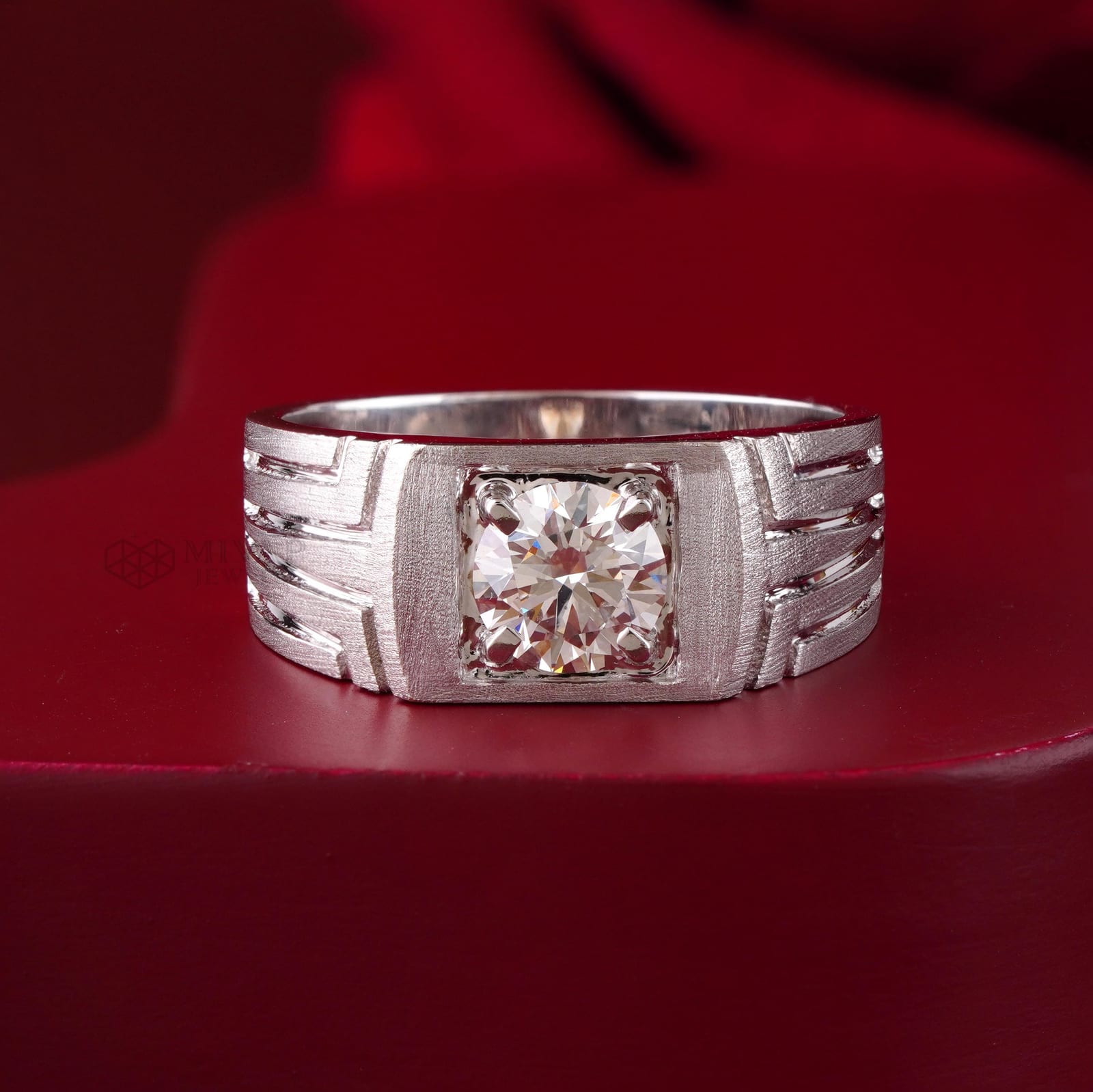 1.30 CT Lab Grown Diamond Solitaire Ring – 14K White Gold Modern Wide Band