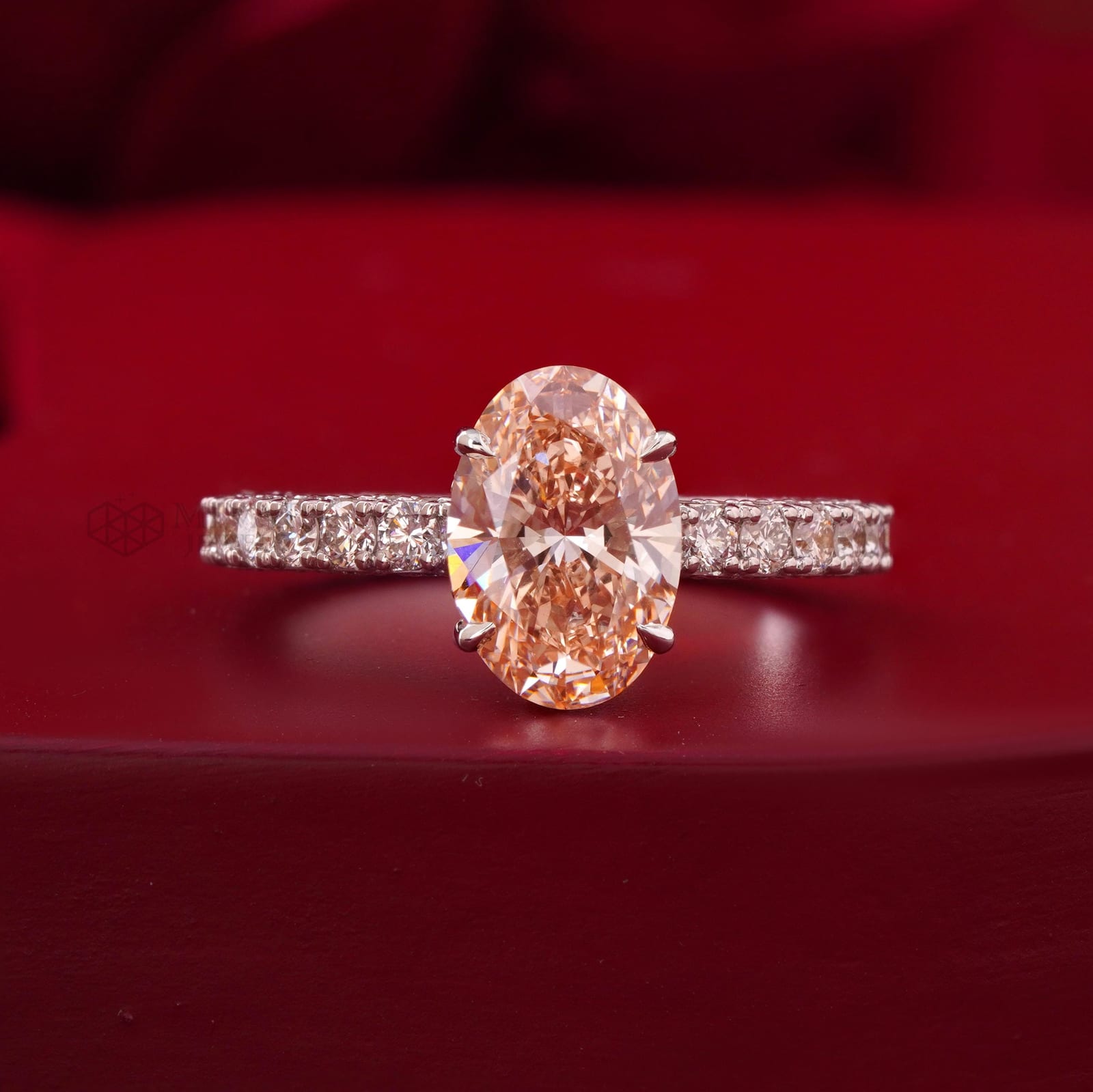 2.04ct Orange Pink Lab Grown Diamond Engagement Ring – 14Kt White Gold Pave Band