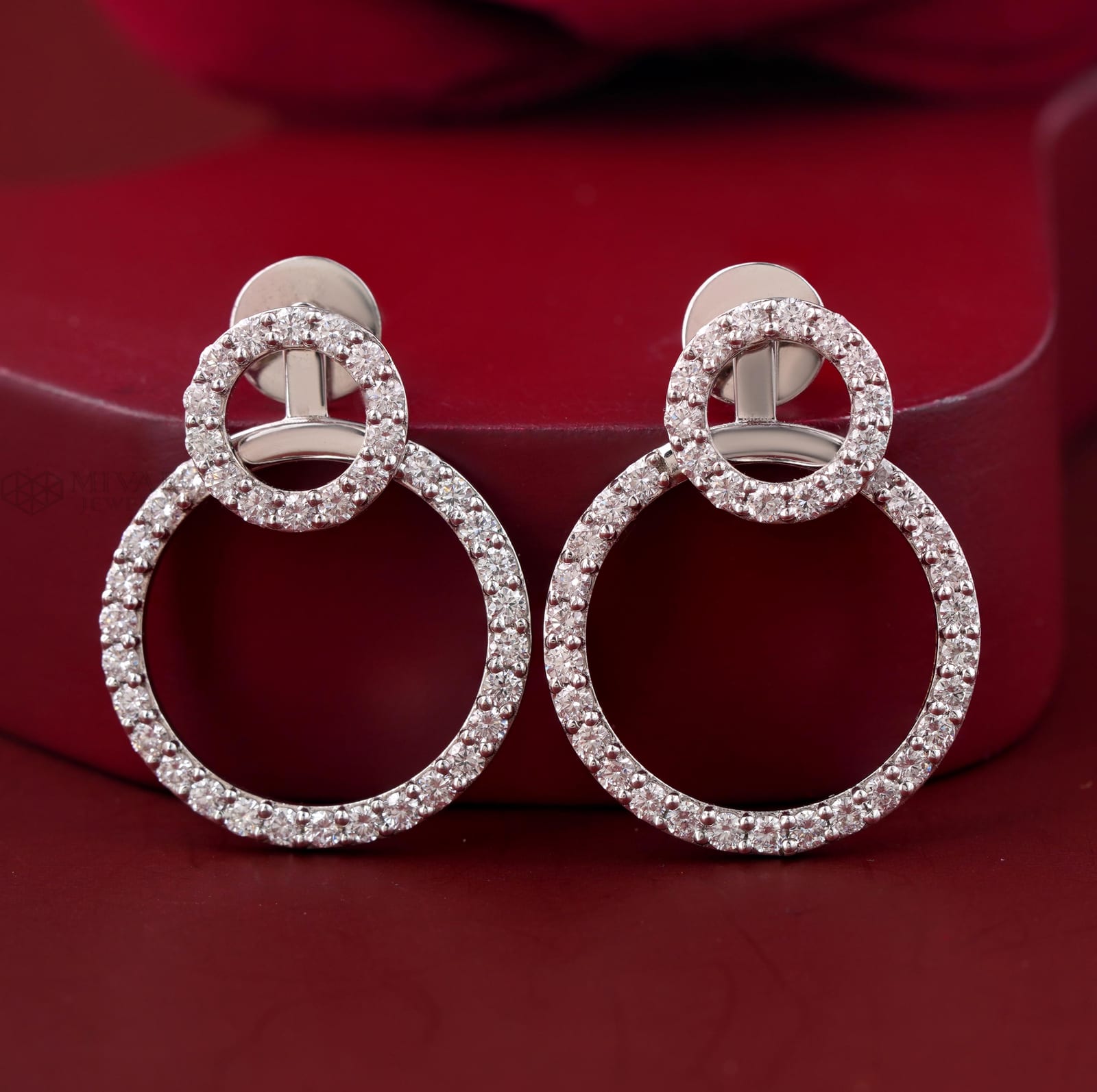 14K Gold Double Circle Lab Grown Diamond Earrings