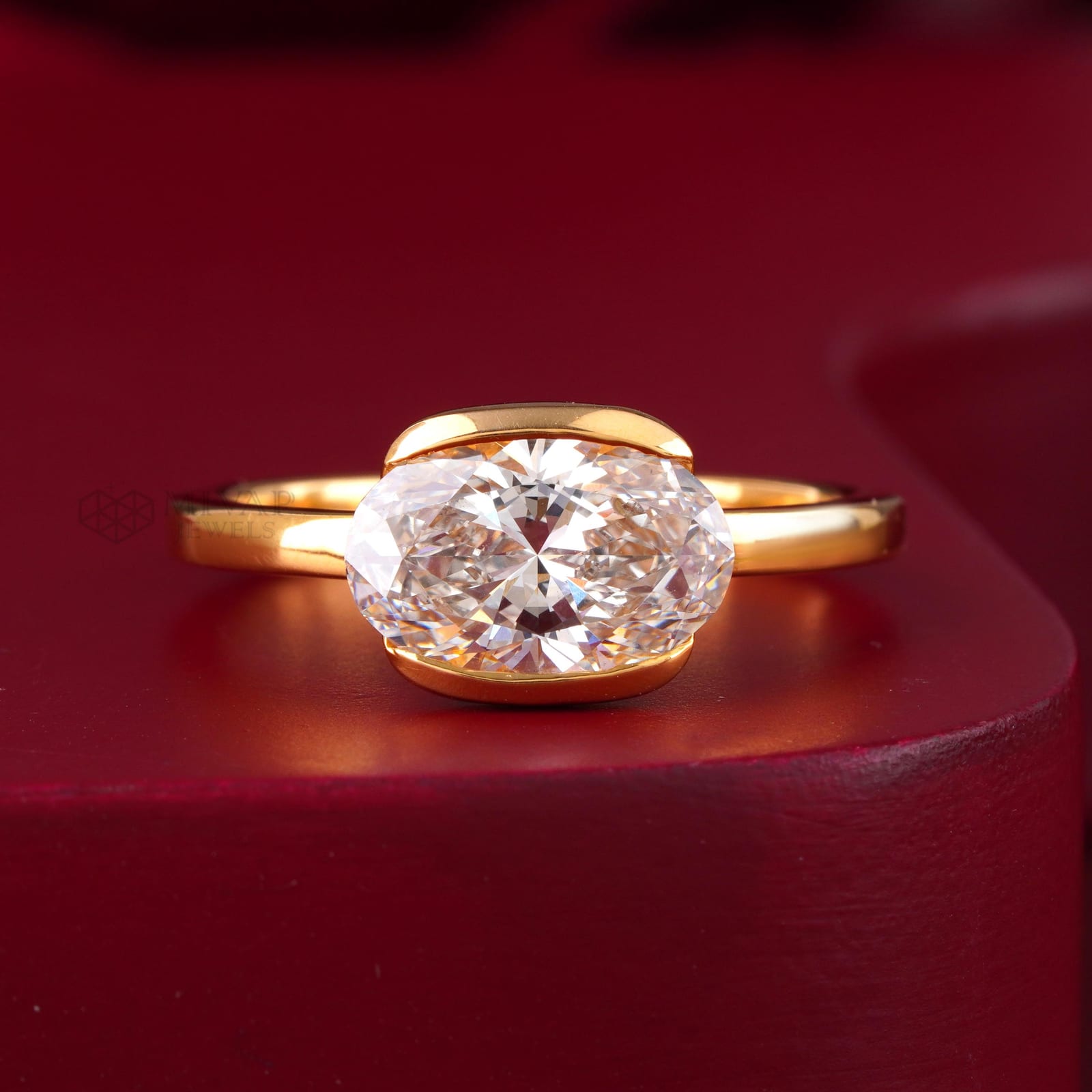 2.00 CT Oval Lab Grown Diamond Ring – 18K Yellow Gold Bezel Engagement Jewelry