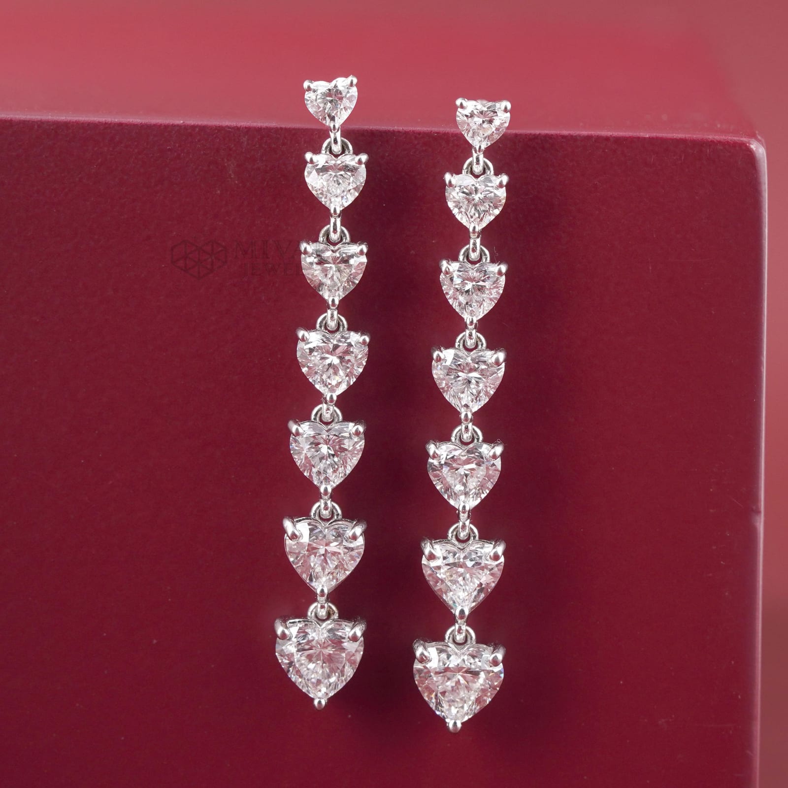 14K White Gold Lab Grown Diamond Heart Drop Earrings