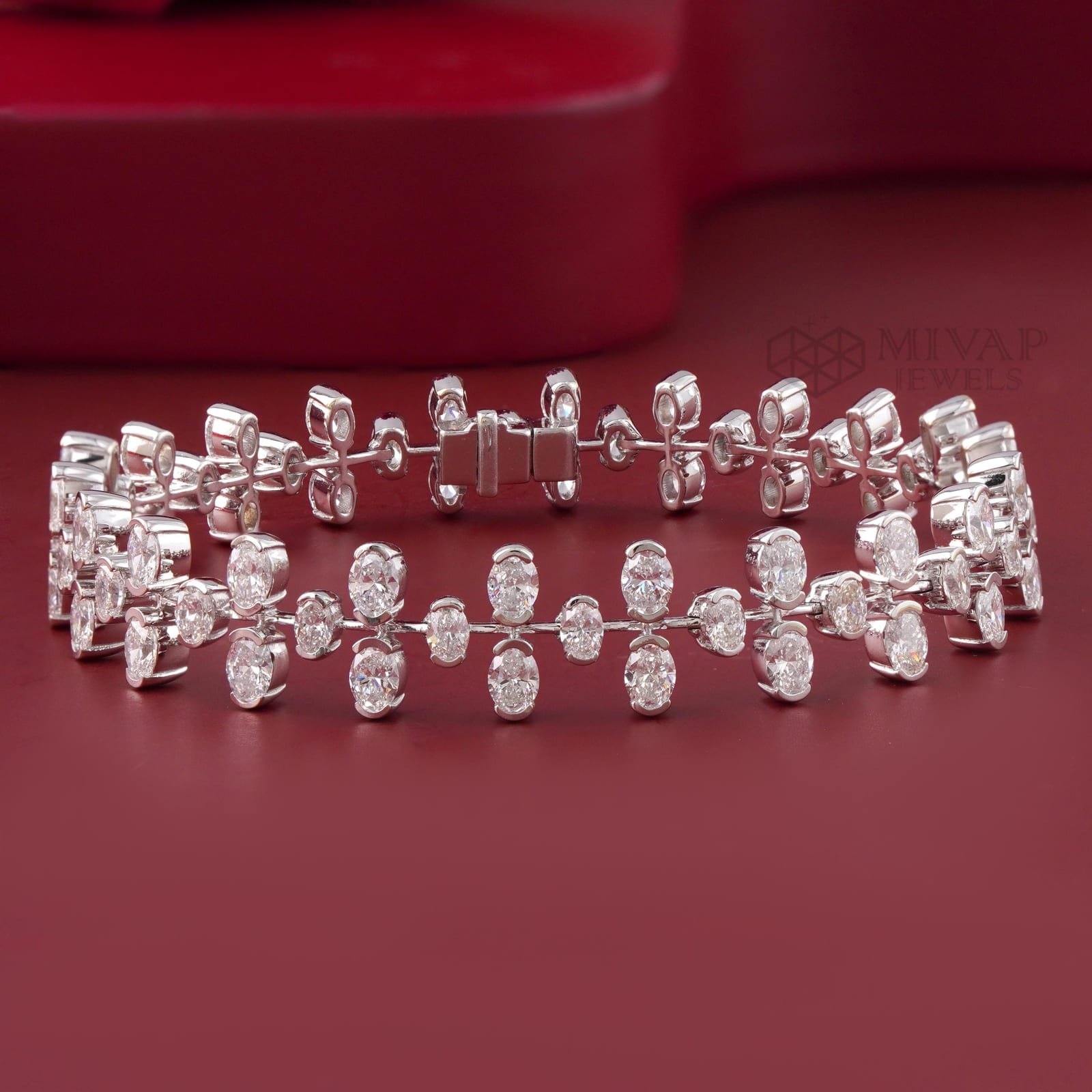 14K White Gold Lab Grown Diamond Oval Tennis Bracelet
