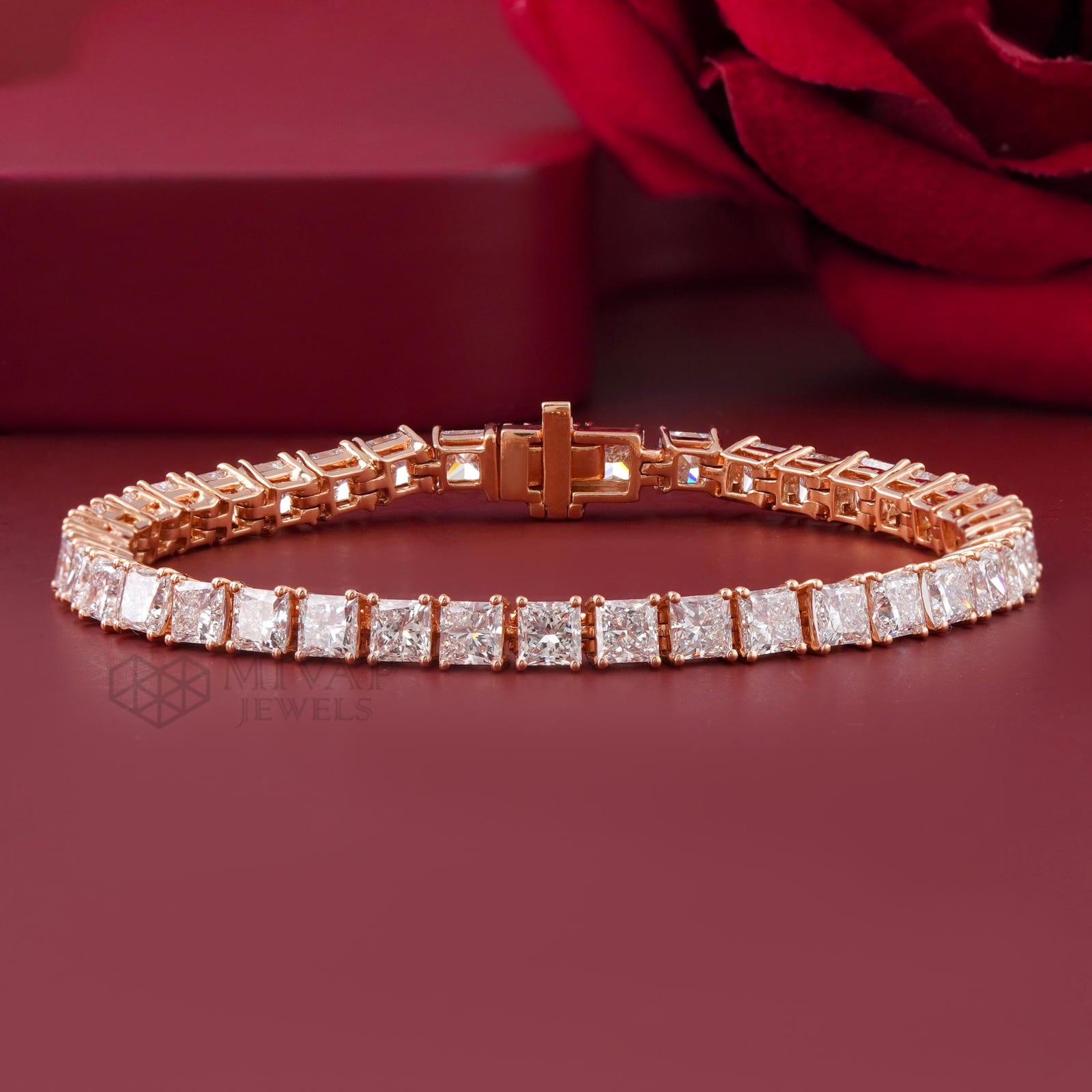 14K Rose Gold Lab Grown Princess Cut Diamond Tennis Bracelet