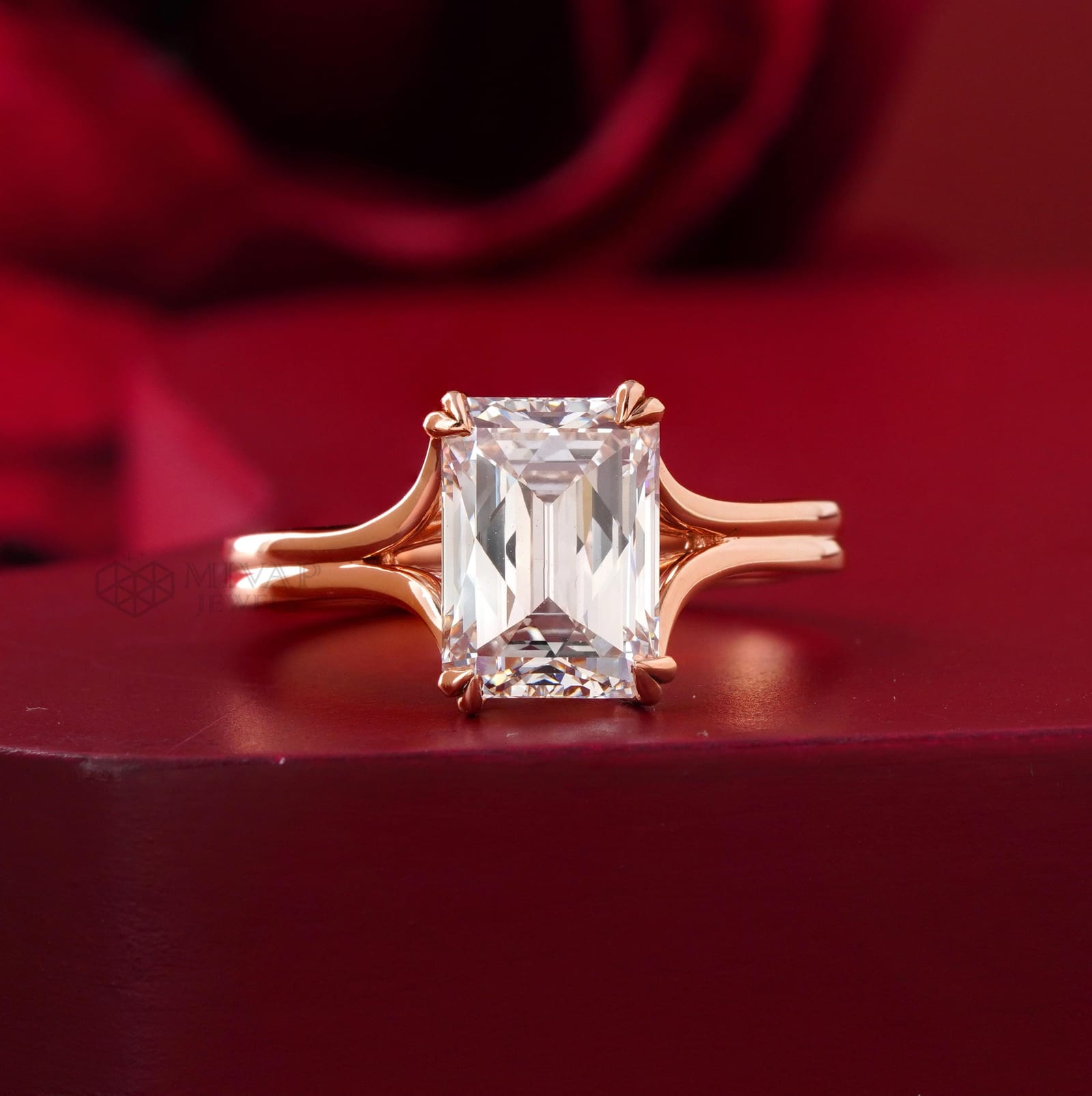 3.02 CT Emerald Cut Lab Grown Diamond Engagement Ring