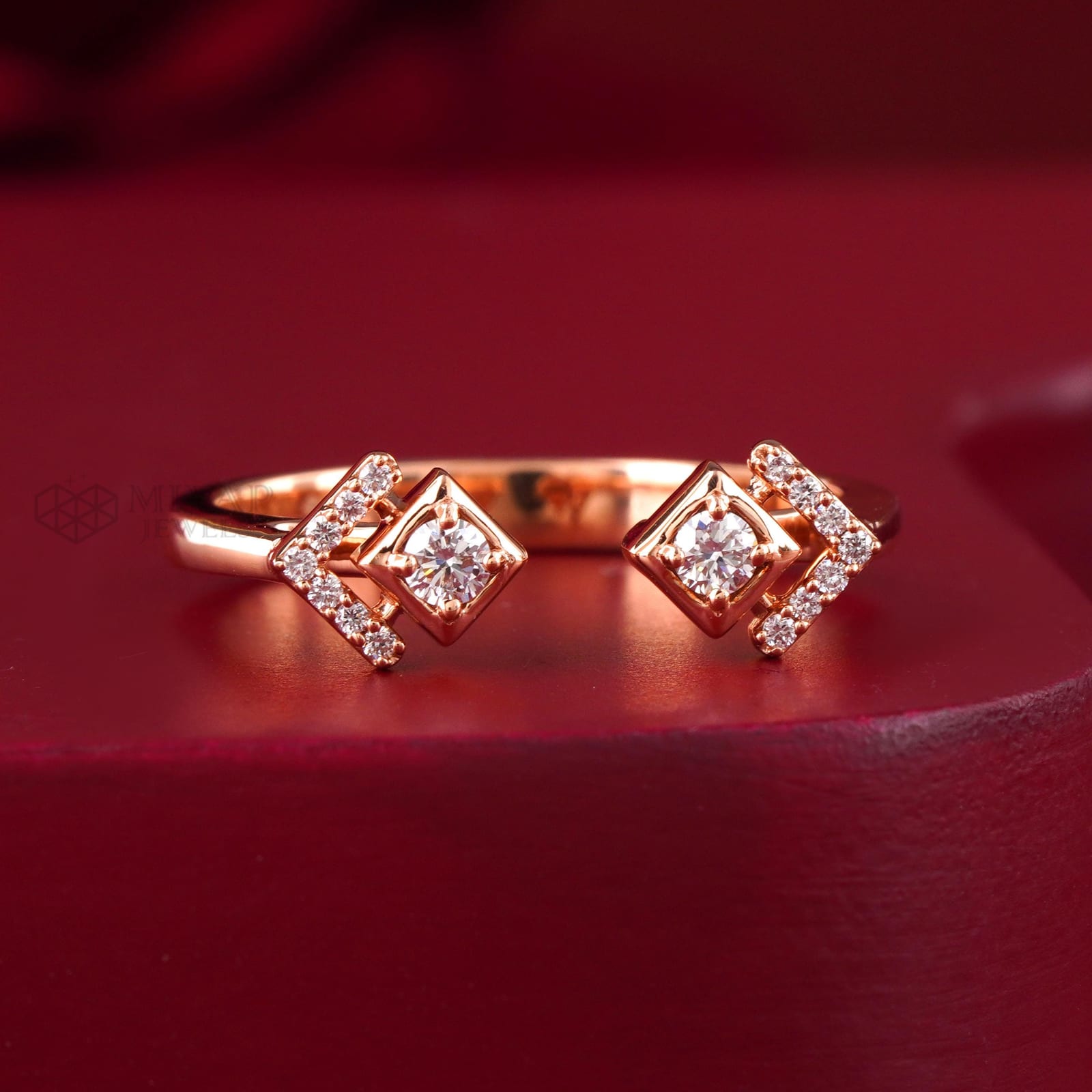 18K Rose Gold Open Band Lab Grown Diamond Ring – Geometric Design