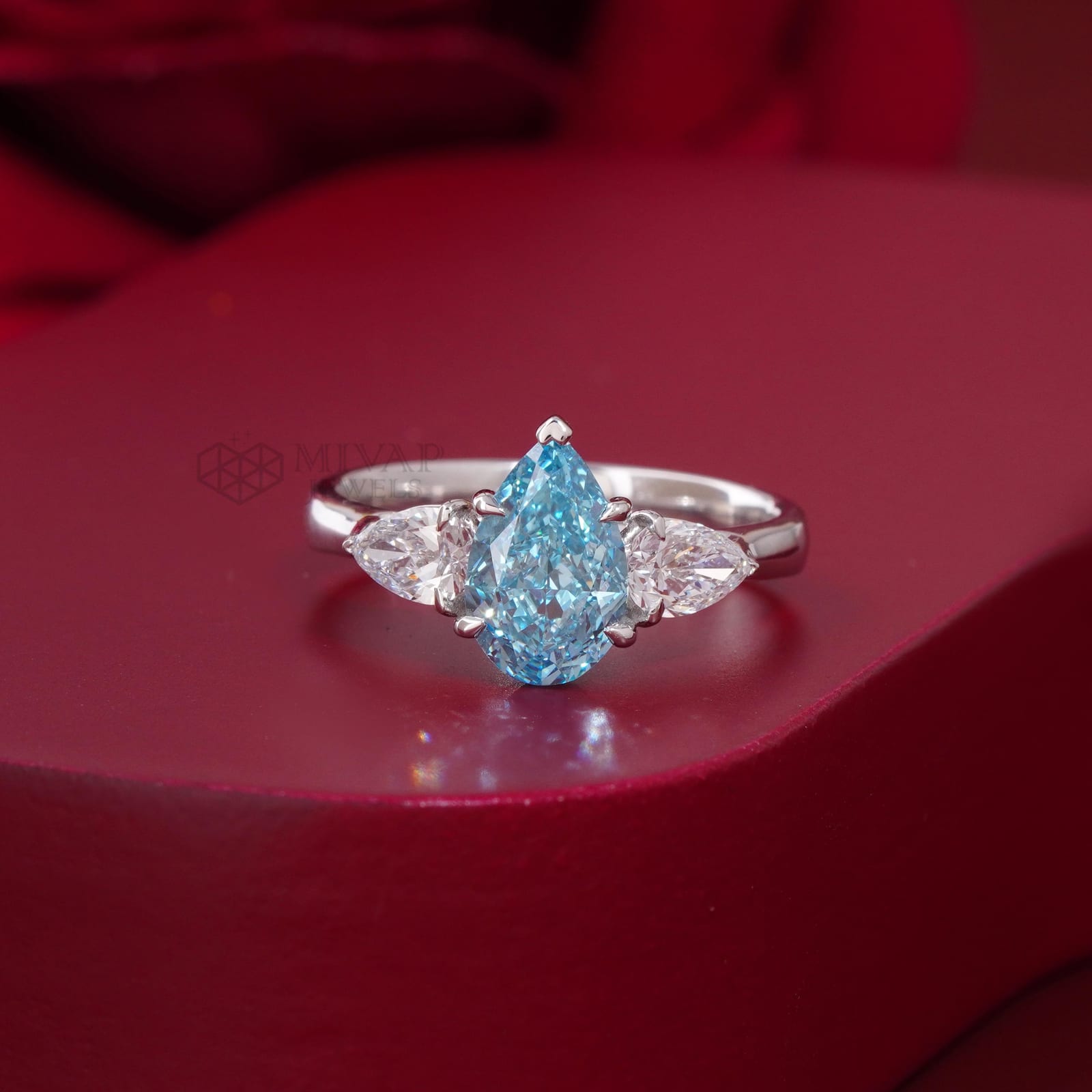 Blue Pear Lab Diamond Engagement Ring – 14kt White Gold Three Stone