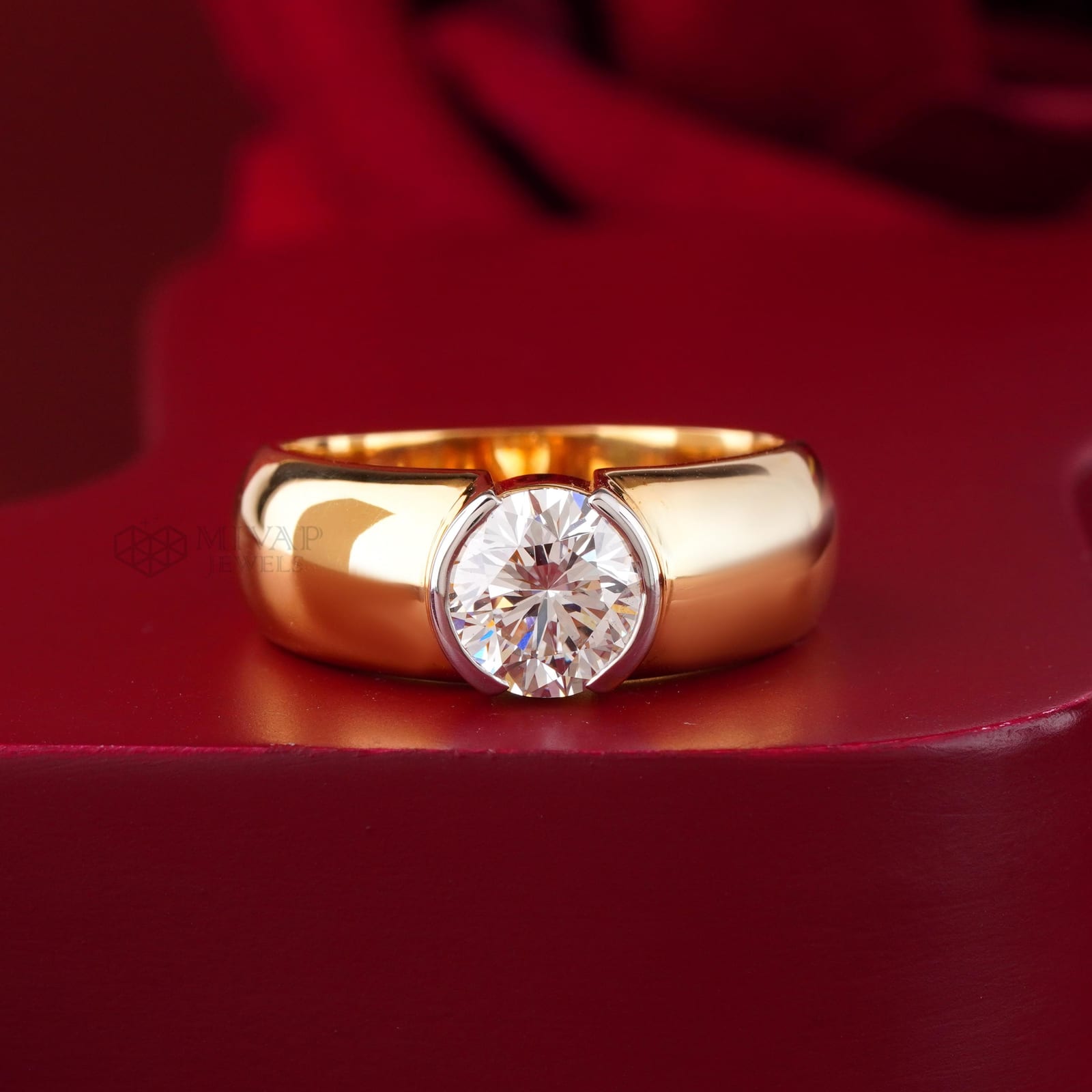 14k Yellow Gold Bezel Set Lab Grown Diamond Men's Ring