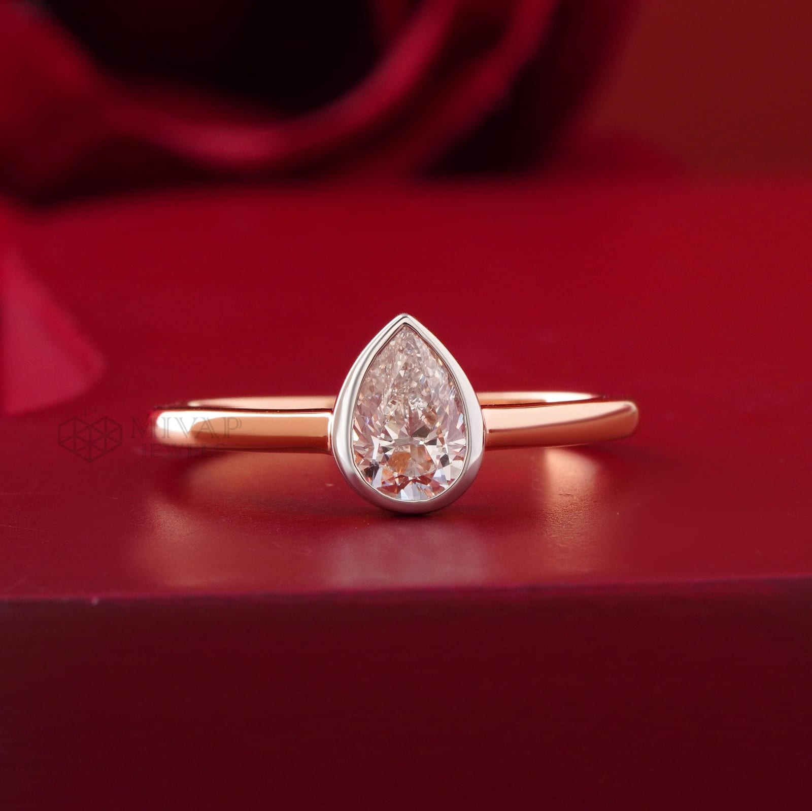 Pear Cut Lab Grown Diamond Ring – 14K Rose Gold Bezel Solitaire