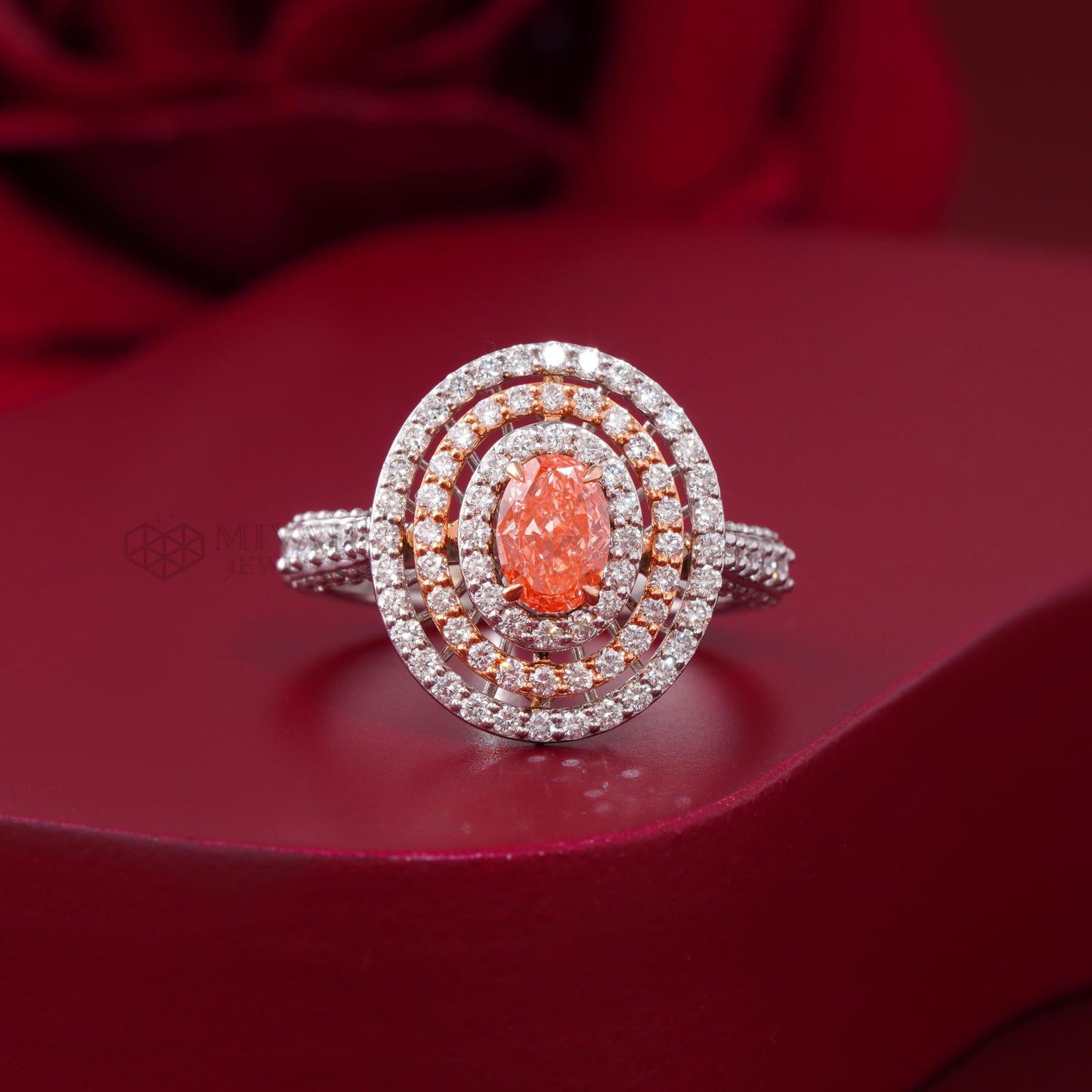 Vivid Pink Lab Grown Diamond Ring – 14KT White Gold Halo Engagement