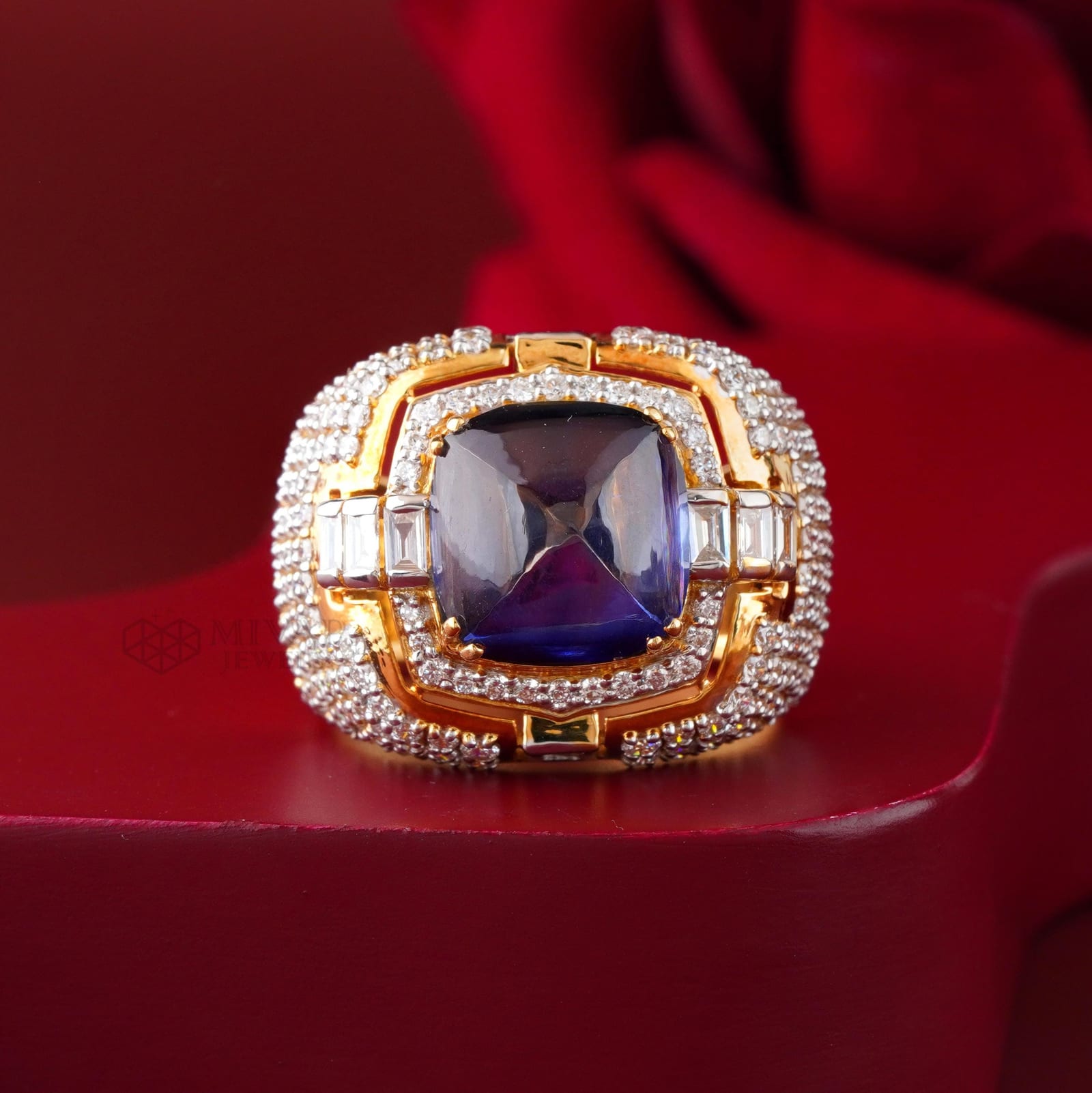 14K Gold Blue Sapphire Cocktail Ring