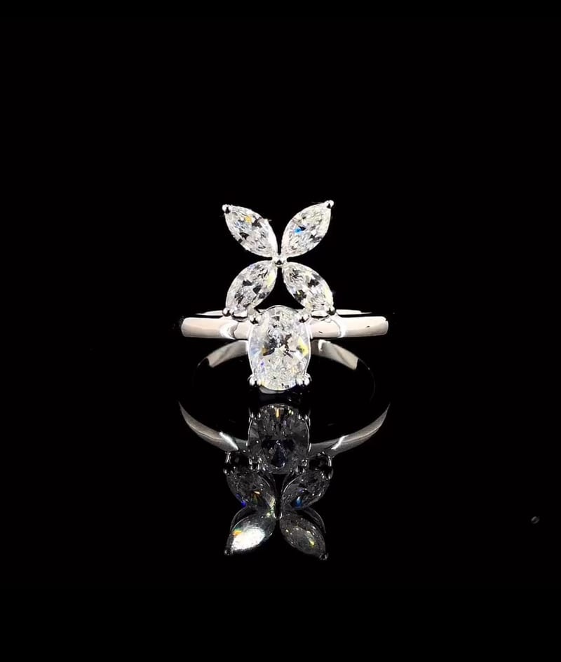 14k Gold Clover Moissanite Engagement Ring
