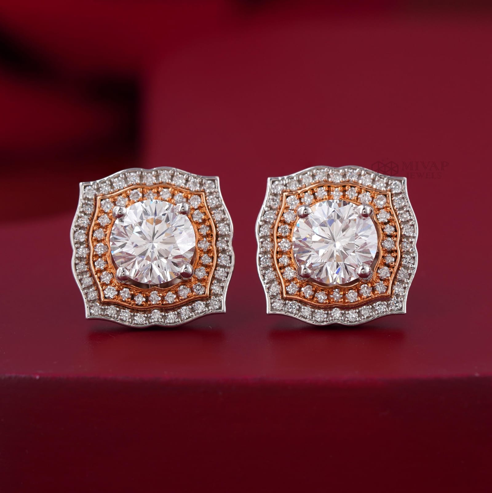 Two-Tone Halo Lab Grown Diamond Stud Earrings
